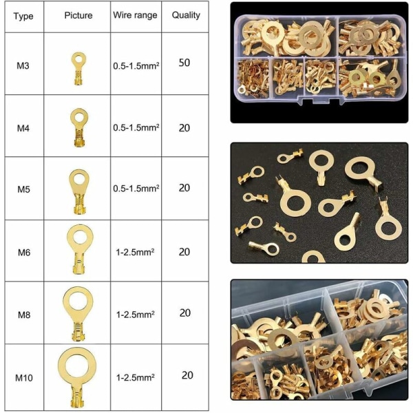 150 st M3 M4 M5 M6 M8 M10 Mässing Bil Elektriska Kabelskor