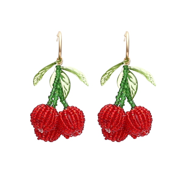 Crystal Beaded kirsebær øreringe Håndvævet frugt drop øreringe til kvinder og teenagere