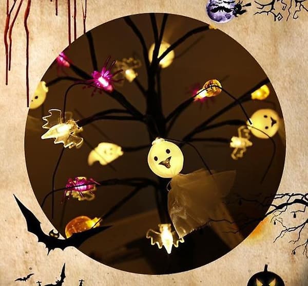 LED Halloween Græskar Spindel Birk Træ Lys Dekoration
