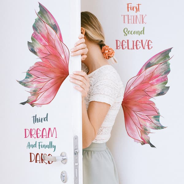Pink Wings Wall Decal Wall Sticker til Soveværelse Stue