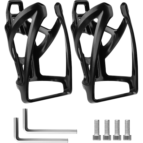 2 stk. cykel flaskeholder, ultralet PC cykel flaskeholder med skruenøgle, MTB landevejscykel flaskeholder (sort)