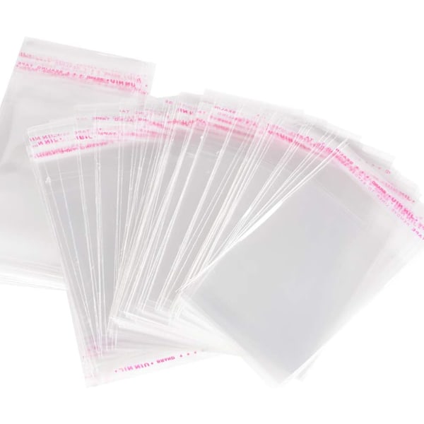 200-pack transparenta cellofanpåsar i plast med självhäftande stängning 6 x 10 cm