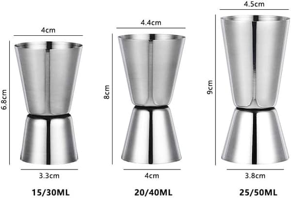 Stk. Cocktail Jigger Sæt i Rustfrit Stål, Drikkemål, Professionel Bartender Drikke Målekop 15/30ml, 20/40ml og 25/50ml