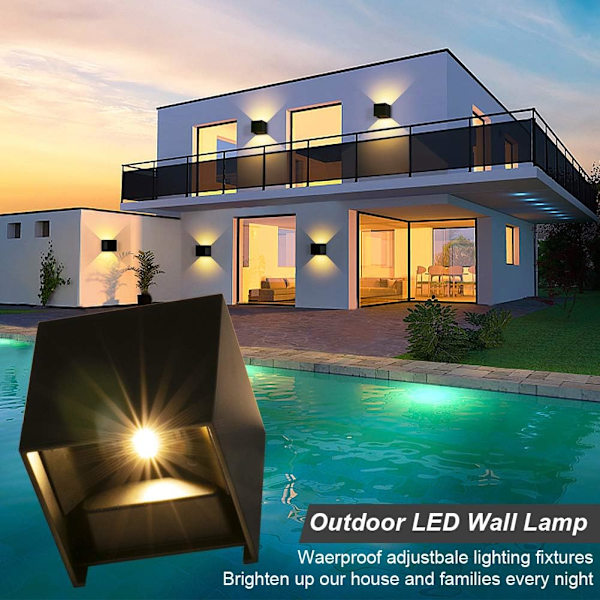 1-pack 12W LED-vägglampor inomhus/utomhus justerbar hög och låg
