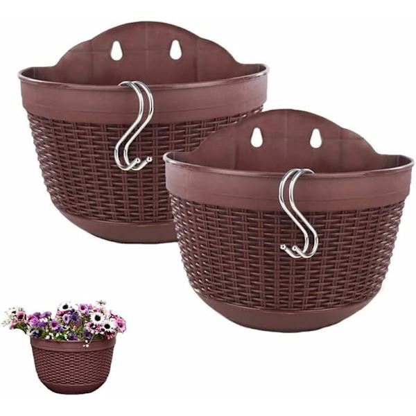 2 st hängande plastkrukor, metallhängande blomkrukor, staketblomkrukor, hängande korgar, 21*16,5 cm, mörk kaffefärg