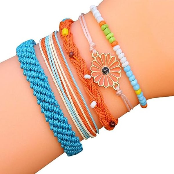 String Armband 5 PCS Wave Justerbar Vattentät Handgjord Sommar