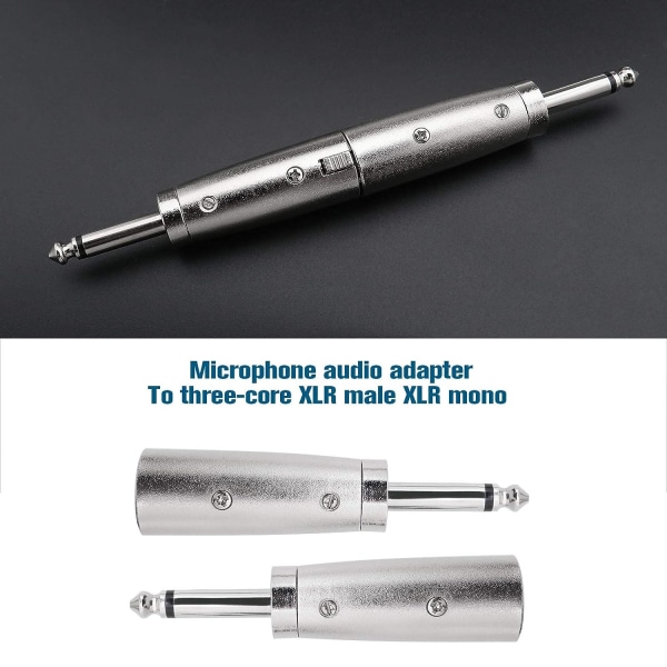 2 x 3-stifts XLR till 6,35 mm (1/4\") mono hane jack ljudadapter, silver, för ljudmikrofon