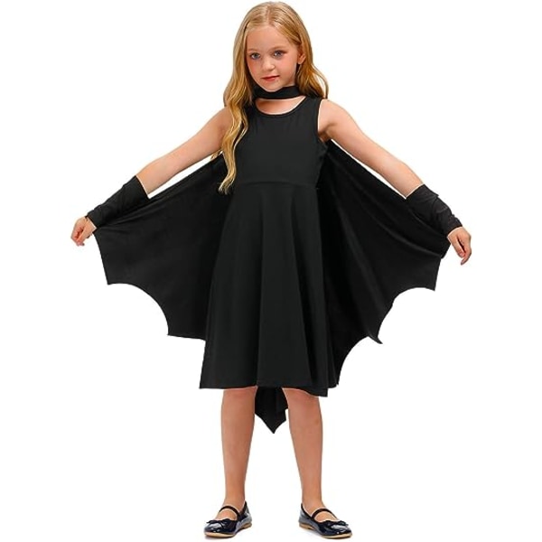 Børneflagermuskostume, sorte vinger, 8-10 år