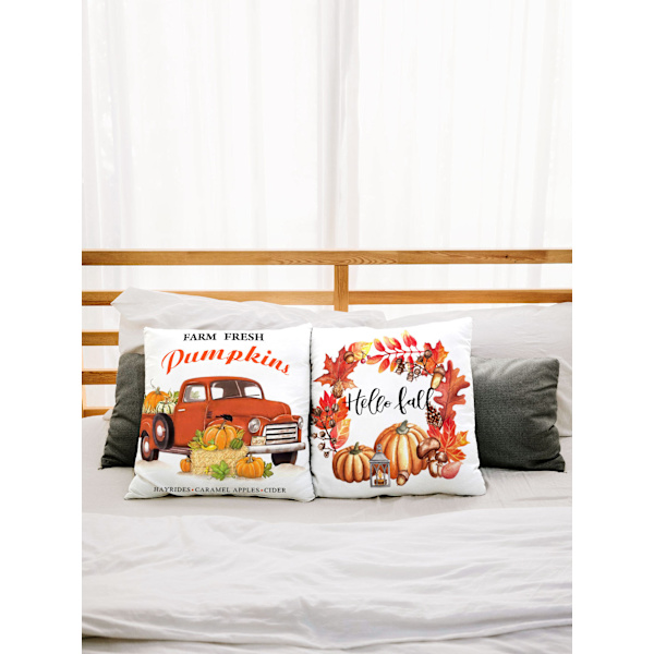 Gresskar Patch Høst Putetrekk 45,72 x 45,72 cm 4 Stykker Høstdekor Lønneblad Sykkel Gårdshus Høst Putetrekk for Sofa, Høstdekor