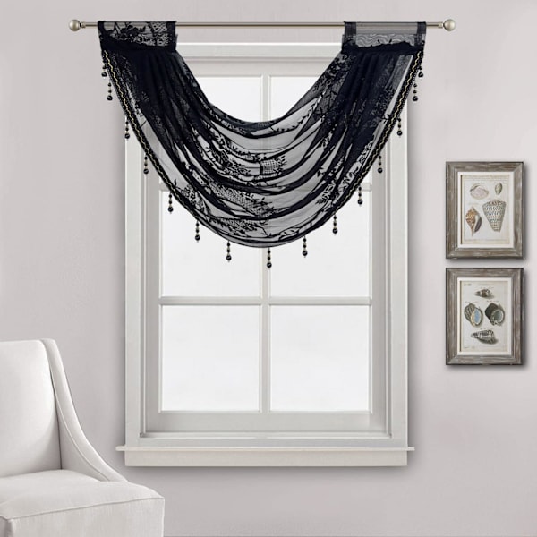 Blonder Waterfall Valance Vindusgardin Blomsterbrodert Semi Sheer Kitche