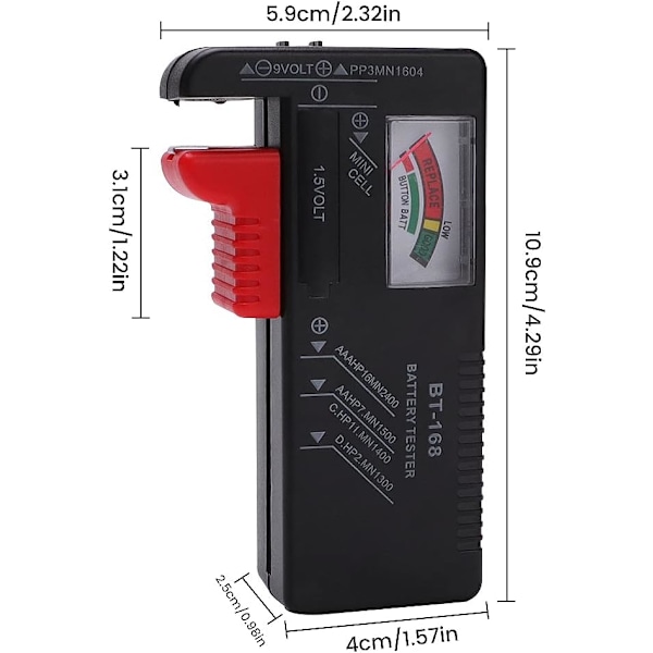 BT-168 Universal Batteritestare, Analog Batteritestare Batterikontroll, Batterilivslängdstestare, för AA, AAA, C, D, 9V, 1.5V, Knappcellsbatterier