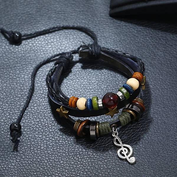 Premium læderarmbånd [flet] til mænd i sort og brun,   god gaveidé til mænd - 2 stk.