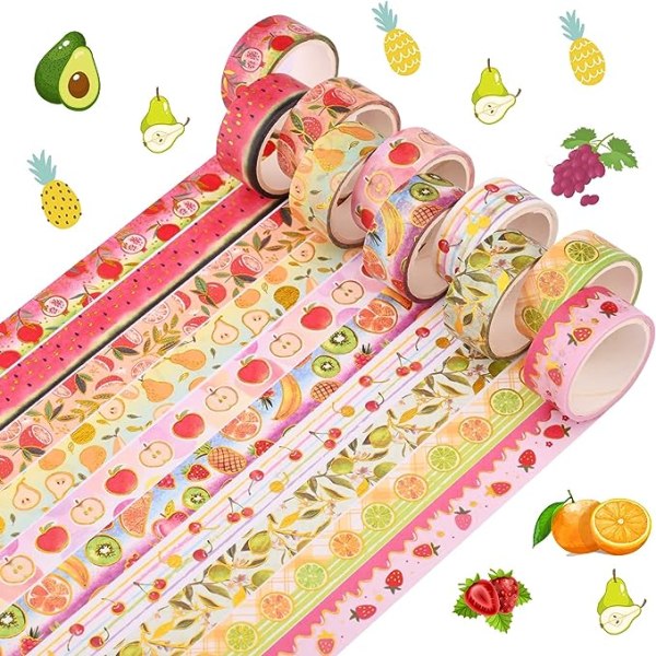10 rullar självhäftande tejp Fruktstil Flermönster Dekorativ Japan