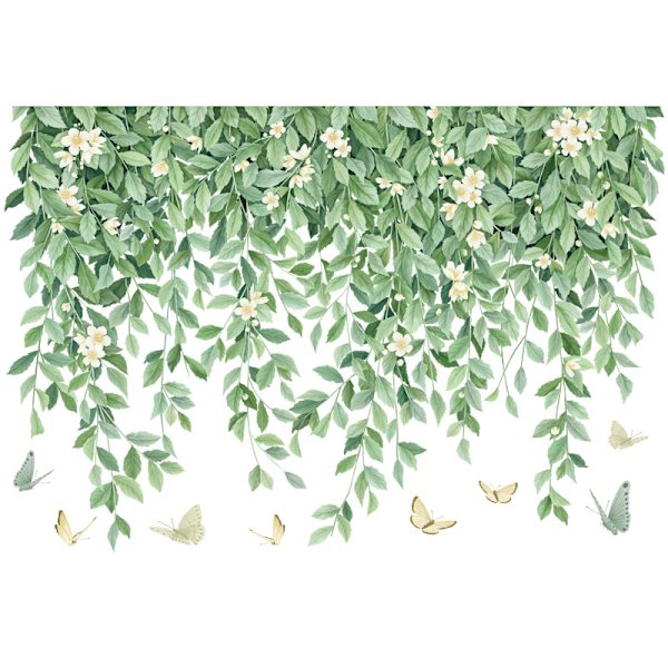 En uppsättning väggdekaler gröna blad blommor fjärilar väggdekaler