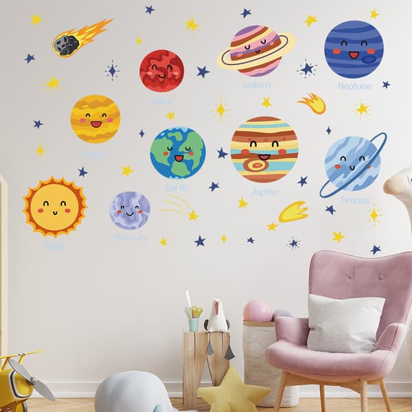 Planet Wall Sticker Solsystem Rummet Børn Wall Decal, 1 sæt