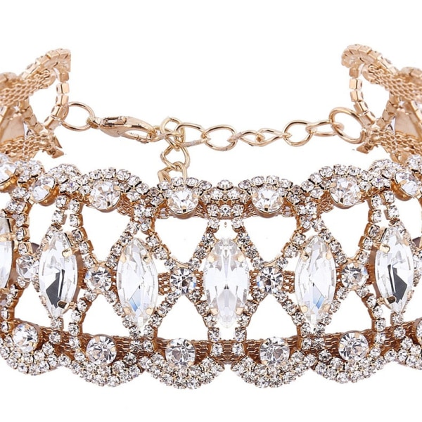 Krystall Choker Halskjede Gull Glitrende Rhinestone Halskjeder Stateme