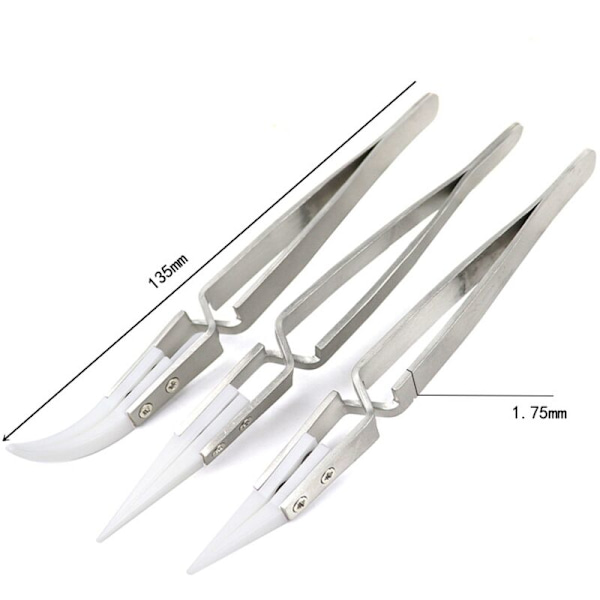 3-pack precision antistatiska pincetter i keramik med inverterad spets