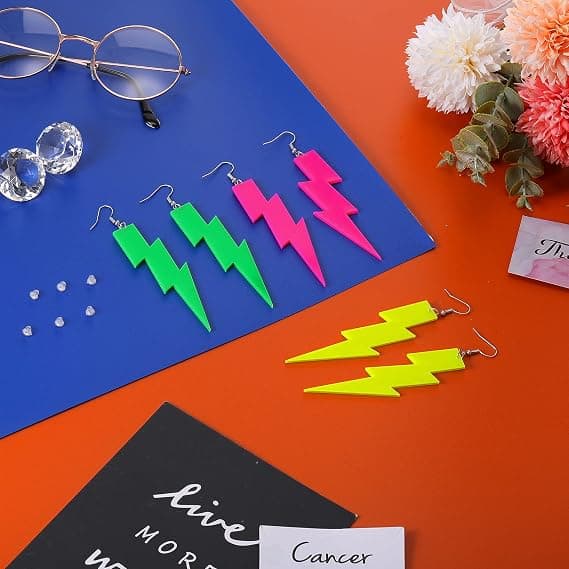 3 par 80'er neon øreringe Halloween vedhæng retro akryl drop dangle til kvinder