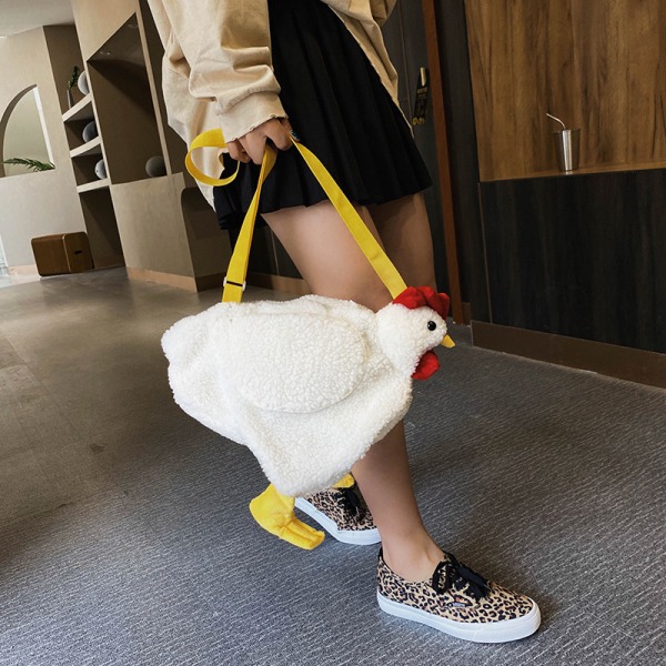 1 st kvinnor fluffig axelväska Söt tecknad kyckling plysch handväska Crossbody-väska