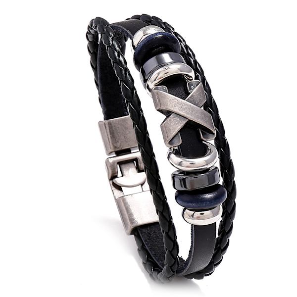 Premium læderarmbånd [flet] til mænd i sort  Forskellige længder