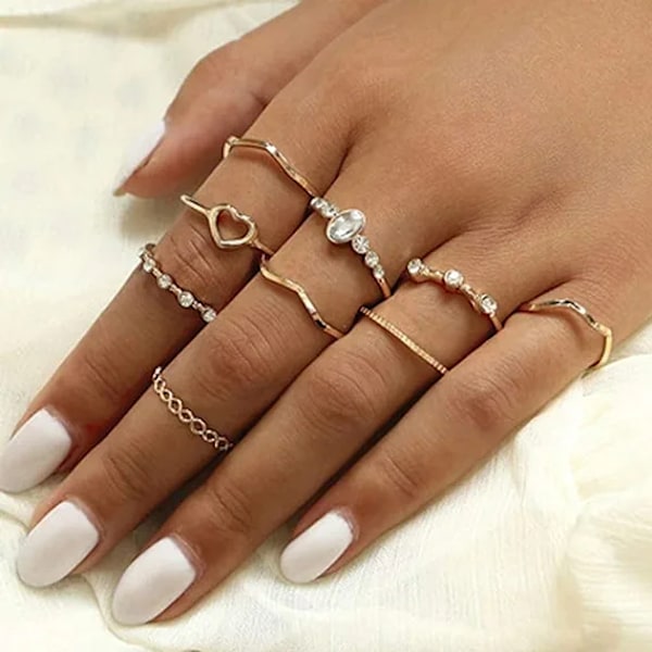 Knuckle Rings Index Finger Rings Hollow Love Rose Gold Ring Sets för kvinnor och flickor