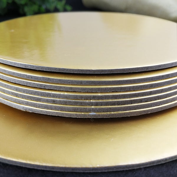 Sæt med 6 runde kagesupport - Guld og grå vendbart pap - Disk Dia