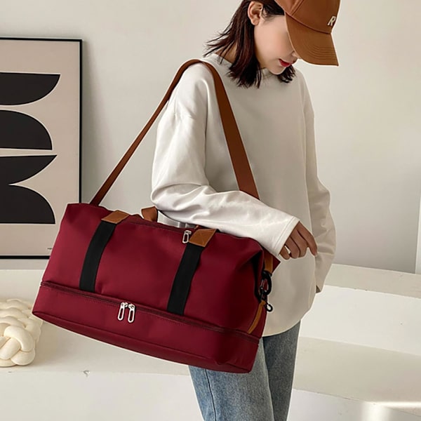 Skuldertaske Crossbody Weekender Overnatningstaske Rejsetaske med Uafhængigt Skorum Tørt Vådt Adskillelse Sports Tote Gym Taske (Rød)