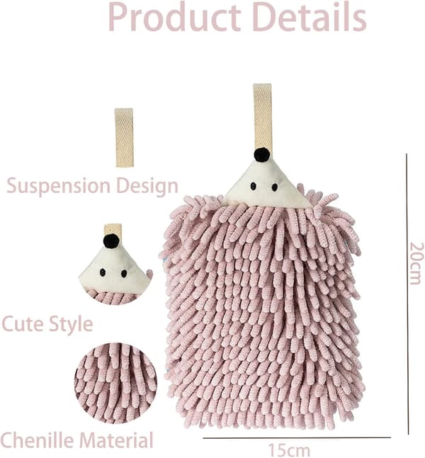 2 Pack Söta Djur Chenille Handdukar, Fuzzy Ball Handduk med Loop,