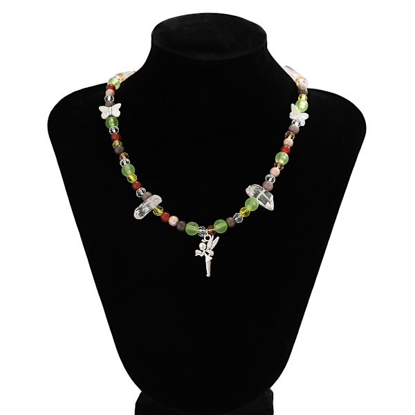 Naturlig blandingsfarge fluoritt choker  anheng halskjede for kvinner jenter enkelt dyrket ferskvannsperle skinnkjede Boho strand smykker