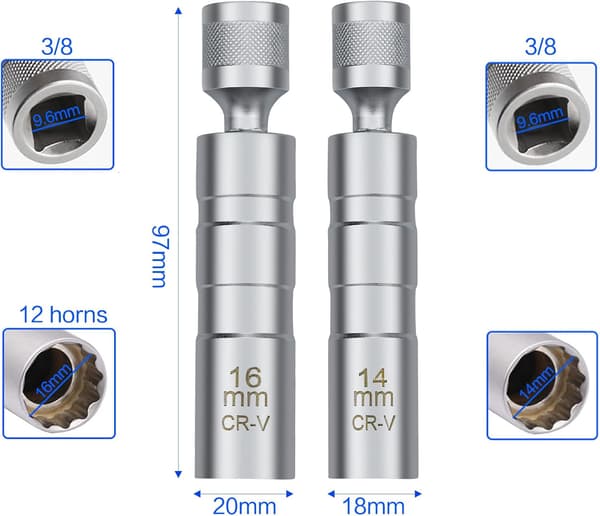 14/16mm Tændrørsstiknøgle, Universal Magnetisk Tændrørsstikdåse R