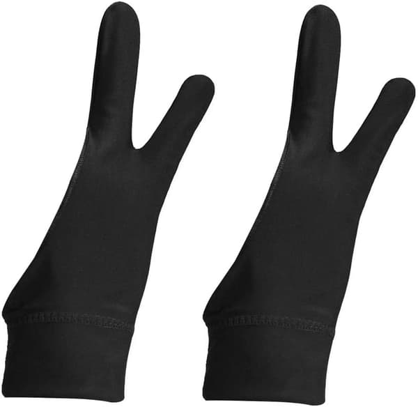 2 stk. Sorte to-finger handsker til grafiktegnetablet lysboks