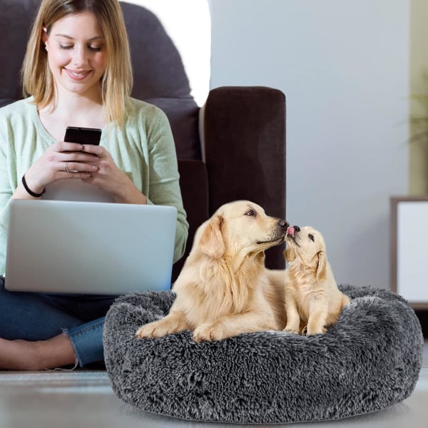 Hundeseng Ø40cm, Rund donutformet seng, Donutpute for katter i super