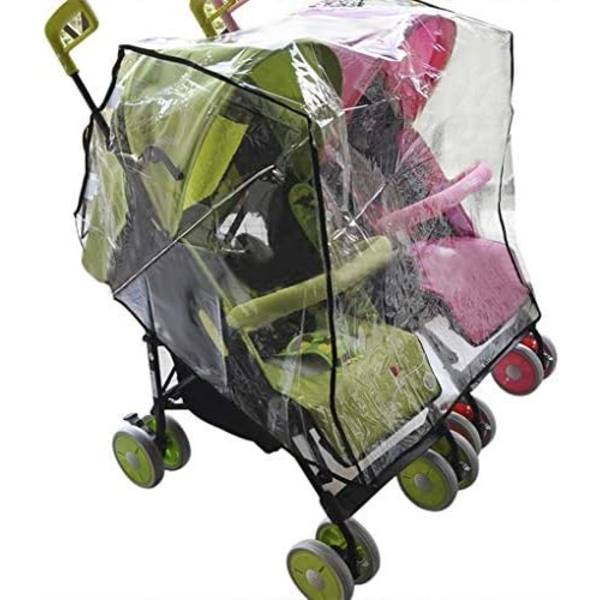 Universal regntrekk vanntett dobbel PVC hettetrekk tvillingsetebeskytter for babyvogn barnevogn barnevogn foran/bak/side 360° deksel