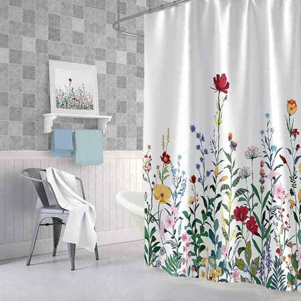 Blomster bruseforhæng, bladrige blomster bruseforhæng til badeværelse,