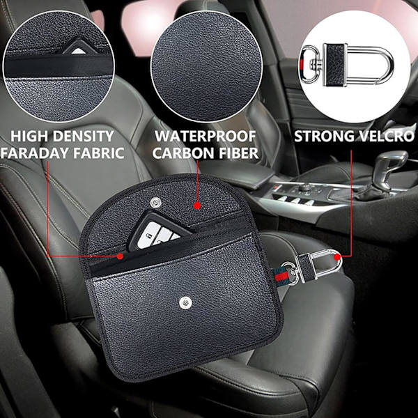 Faraday-pussi Auton Avaimen Fob-Suoja RFID-Signaalin Estämiseen ja Varkaudenestosuojaukseen - Estää RFID/WiFi/GSM/LTE/NFC/RF-Signaalit