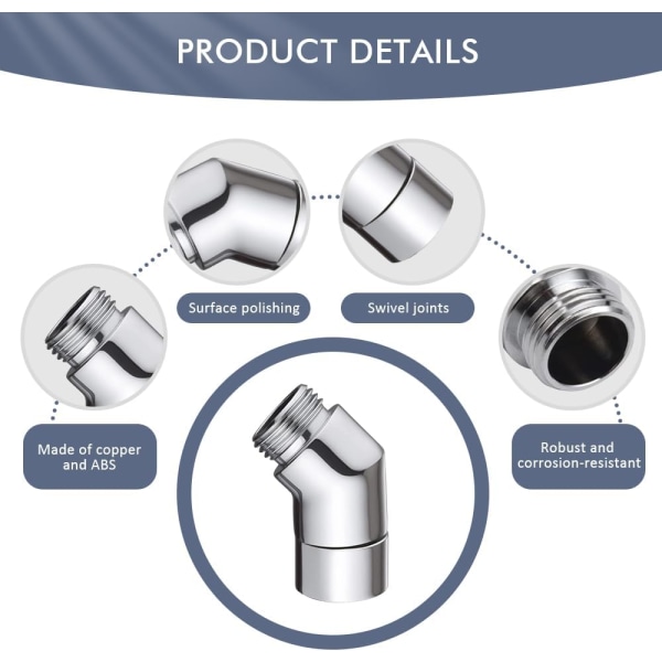 Hånddusjadapter 135 grader 1/2\" vinkelbøyd dusjhodeadapter albue f