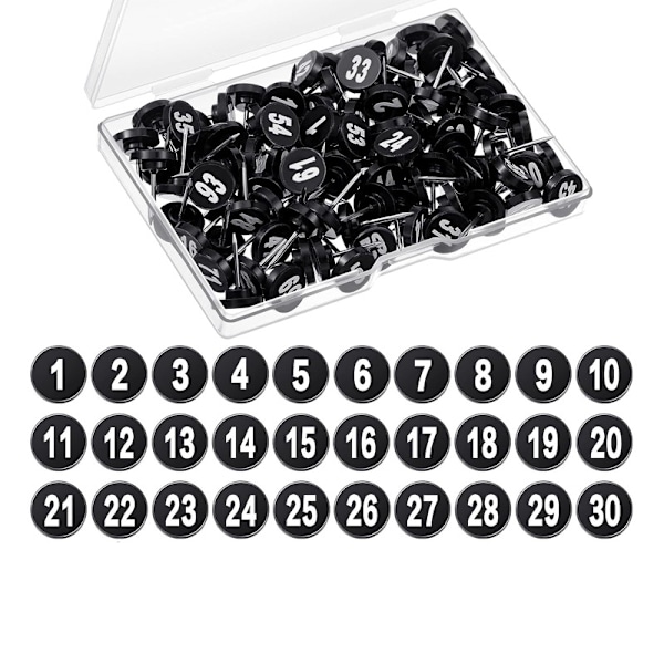 100 nummererte trykknapper, sorte trykknapper i plast med hvite tall f