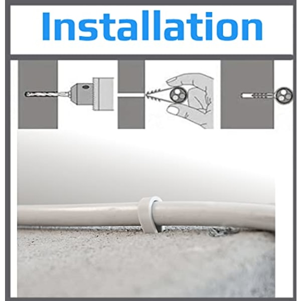 Elektriska Kabelklämmor (100-pack) Trådklämmor Mjukt Plastmaterial Linjeklämmor Elektriska Kabelväggklämmor för Ethernet-kabelstorlek (11-18mm), Vit