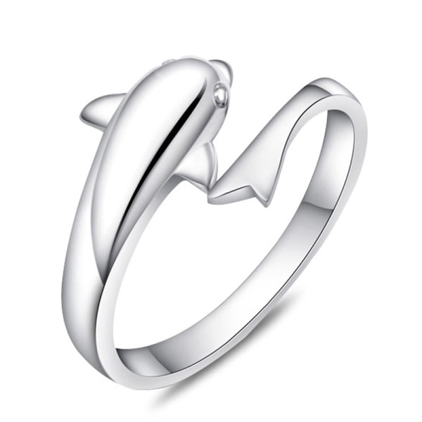 Delfinring 925 Sterling Silver Justerbar Öppen Wrap Tumme Finger Band Löfte