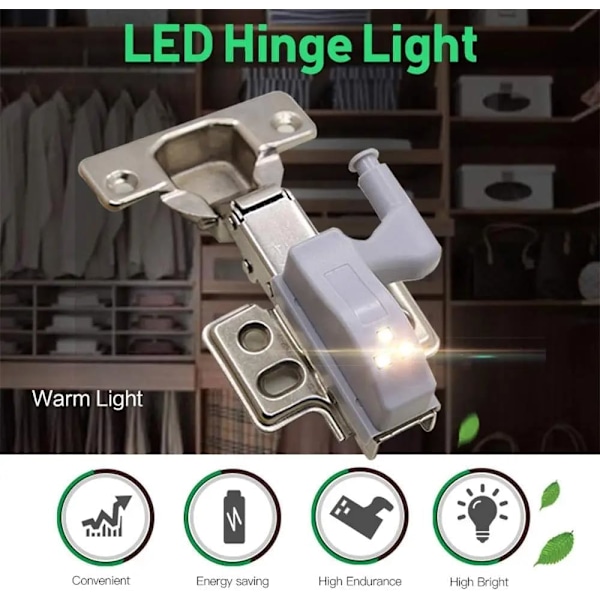 10 stk. Hengsel LED-sensorlys Hengsellamper for skap Hengsellamper Varmt hvitt Universal Garderobe Skap Skap LED-hengsellampe for