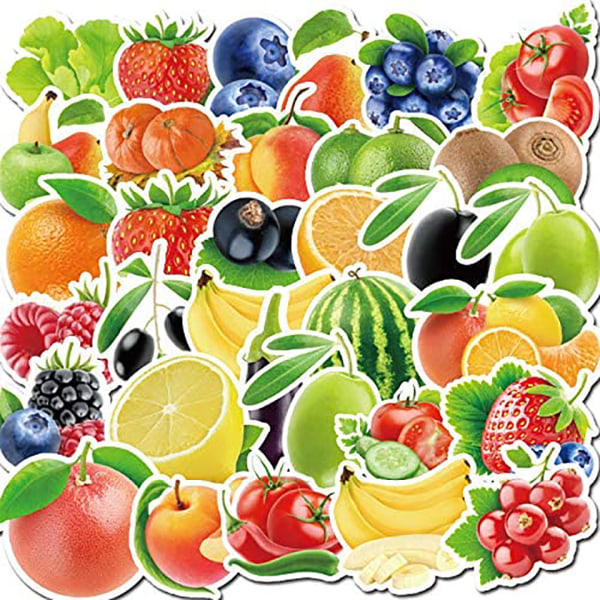 100 vinyl bärbara klistermärken, frukt och grönsaker, present till barn a