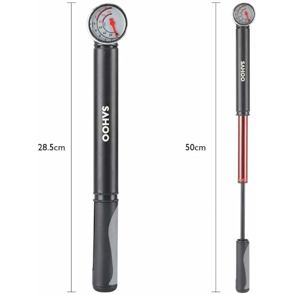 Cykelpump med tryckmätare, 80PSI AV/FV MTB luftpump Mini P
