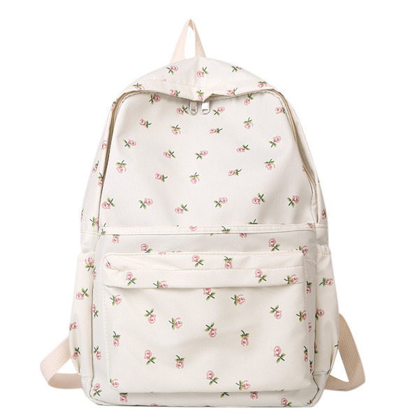 Söt Preppy Väska Blommig Tryckt Kawaii Ryggsäck Estetisk Ryggsäck Laptop Dagryggsäck (Vit)