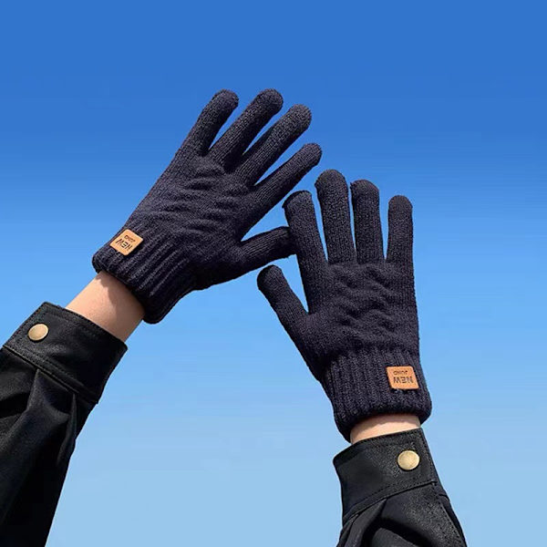 Dame Vinter Touch Screen Handsker Kabel Strik Termisk Foret Finger Varmer Handsker Grå