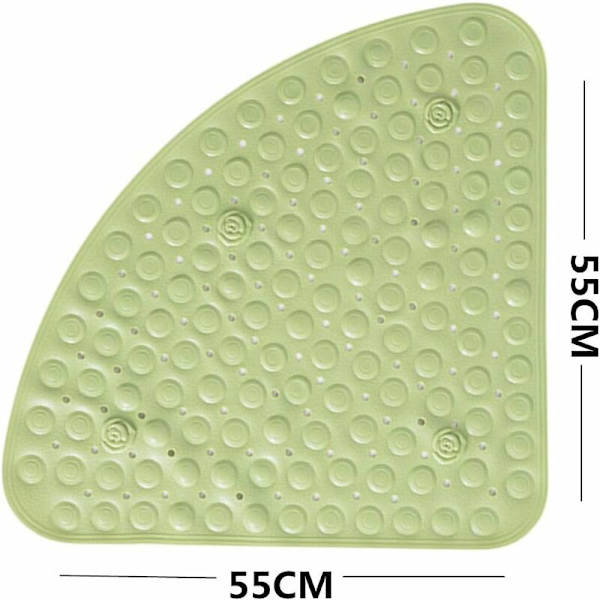 Halkskyddad badrumsmatta för badkar, 55 x 55 cm, triangulärt mönster, med avloppshål för dusch eller badkar, PVC, halkfri badmatta grön