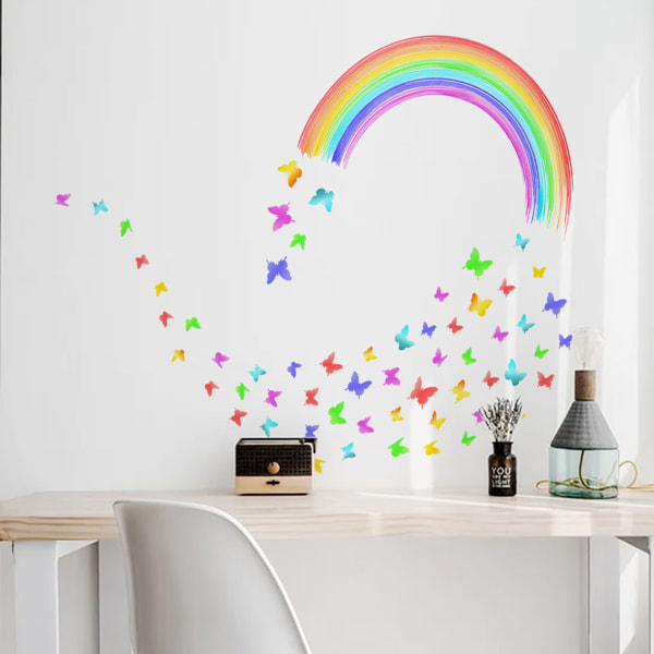 Farverige regnbuevægklistermærker, sommerfugle børnehave/babyværelse Wal