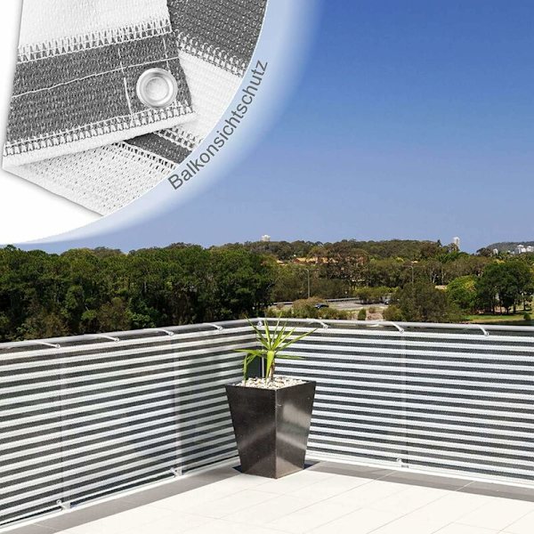 Brise Vue til Balkon 100% HDPE 200g/m2 UV-beskyttelse Modstandsdygtig over for Rivning og Vind Beskyttelse mod Nysgerrige Blikke med Kabelbindere og Snore 500x90cm Grå Hvid