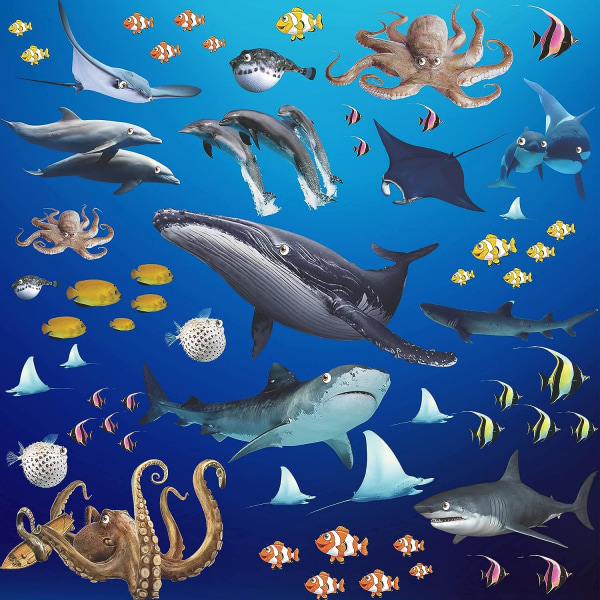 Removable Ocean Animals Wall Sticker Under The Sea Fish Sharks Turtles Coral Wha