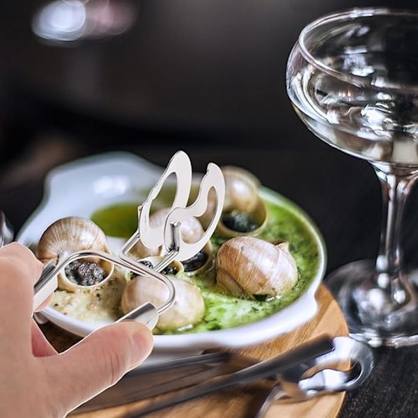 6-pakning Escargot-tang, salattang, escargot-tang, mini kjøkkentang i rustfritt stål, anti-skålding hulhode escargot-tang, for hjem, kjøkken, resta
