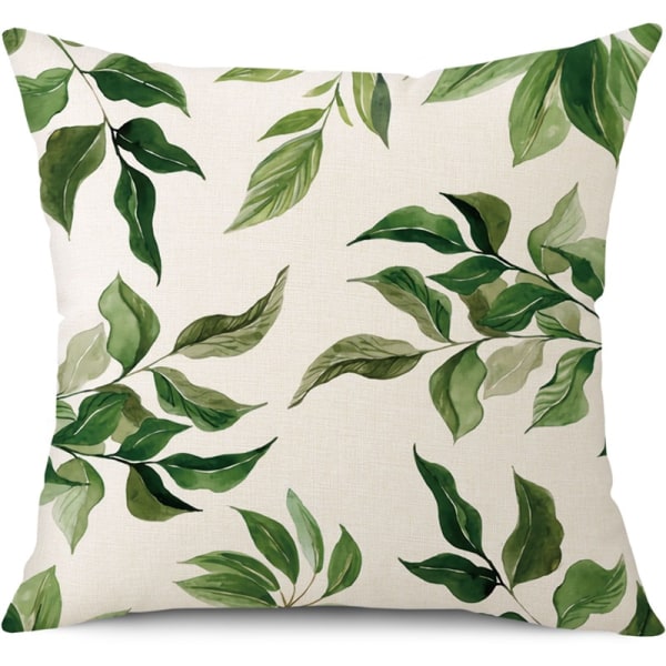 Set of 4pcs Cushion Cover Pretty Green Leaves Pattern Square Pill